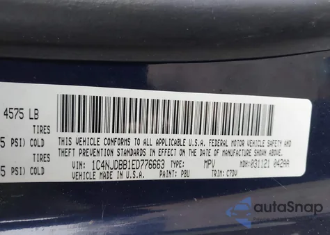 2014 Jeep Compass Sport из США, поврежденный, VIN 1C4NJDBB1ED776663